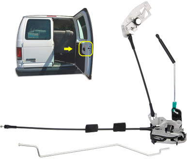 Door Latch Assembly w/Cable&Rod for Ford E150 E250 E350 Van 1992-2014