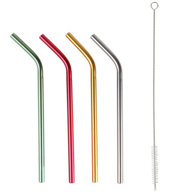 Home-X Multi Color Curved Aluminum Drinking Straws. 4 Pack (Silver ...