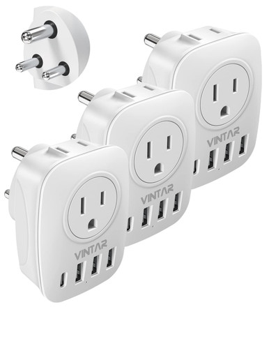 [3-Pack] US to India Plug Adapter,VINTAR Type D Travel Adapter with 1 ...