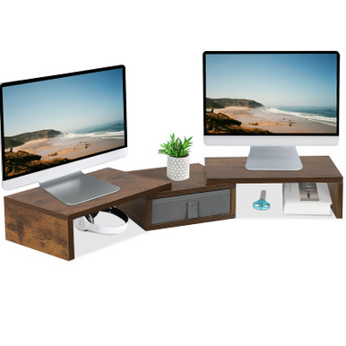 Long Desktop Riser MARTY Dual Monitor Stand Riser with Drawer for Desk Length & Angle ...