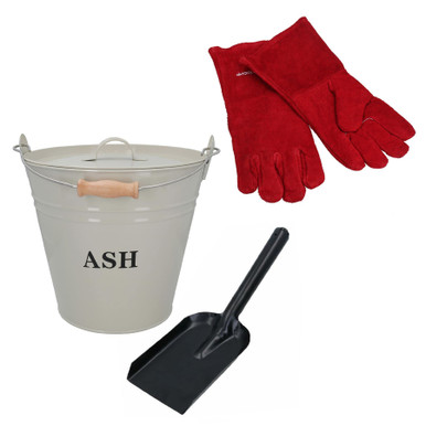 AB Tools L-Shaped Ash Rake, Shovel & Heat-Resistant Gloves – Fireplace & BBQ Set