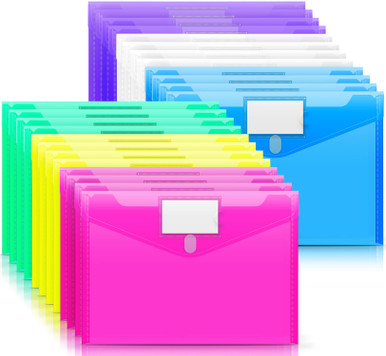 Sooez 24 Pack Plastic Envelopes Poly Envelopes, Clear Document Folders ...
