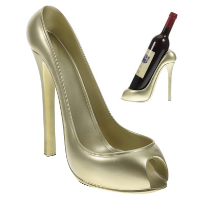 High Heel Shaped Tabletop Wine Rack - Golden Countertop Bottle Display Holder For Home Or Bar - View #5