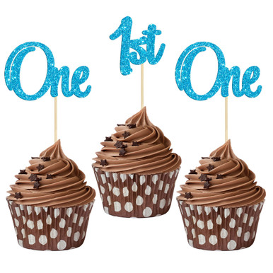 Gyufise 24Pcs 1st Birthday Cupcake Toppers Glitter One Cake Toppers ...