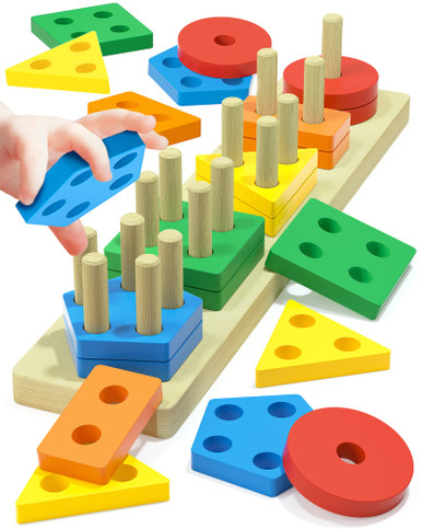 Montessori Toys for 1 2 3 Year Old Boys Girls Toddlers, Wooden Sorting ...
