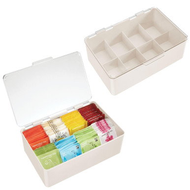mDesign Plastic Tea Bag Divided Storage Organizer Container Box with ...