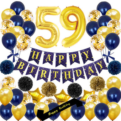 yujiaonly 59TH Birthday Party Decorations-Happy Birthday Banner Gold ...