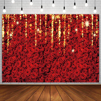 AIBIIN 7x5ft Valentine's Day Backdrop Red Rose Flowers Gold Glitter ...