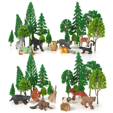 Tree Toy Figure 35 Pcs Woodland Animals Figures Model Trees Kit 5 Pcs Forest Animal ...