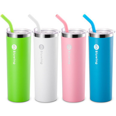 Bluwing 20 oz Stainless Steel Skinny Tumblers 4 Pack Double Wall