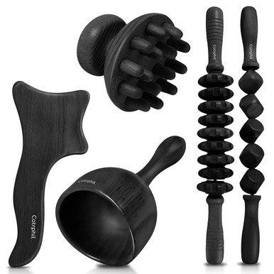 Body Hand Tools Wood Therapy Massage Tools (Black) Lymphatic Drainage Massager ...