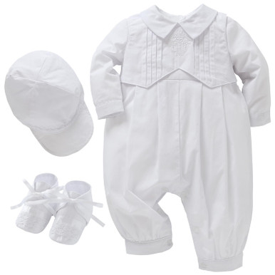 Booulfi Baby Boy Christening Outfit – White Romper With Hat & Bow Tie | Baptism Church Jumpsuit For Newborns & Infants