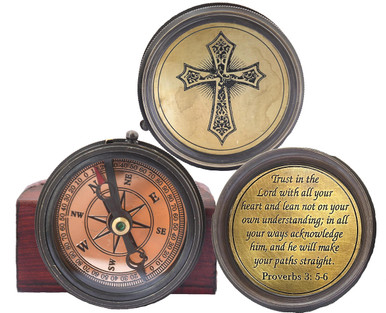 Royalmart Baptism Gift Personalized Keepsake Compass Engraved Cross And Be Strong And Courageous, Confirmation Gift Ideas, | Heavenly Gift Of Faith. Missionary, Birthday (Antique Finish