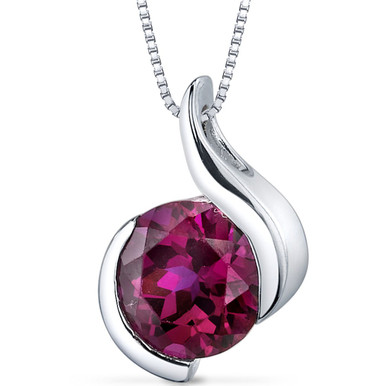 Peora Created Ruby Open Bezel Wave Pendant Necklace for Women 925 ...