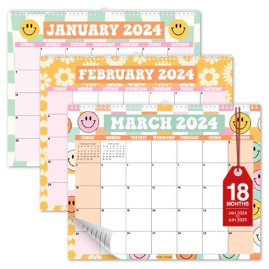 Retro Large Wall Calendar 2024-2025 - 18 Month Wall Calendar 2024-2025 ...