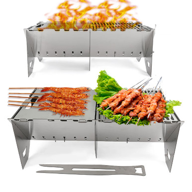 Barbecue Charcoal Grill Stainless Steel Folding Portable Bbq Tool Kits ...