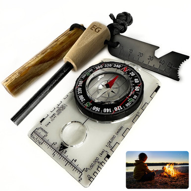 Backpacking Compass with Ferro Rod Fire Starter Kit - Warehousesoverstock