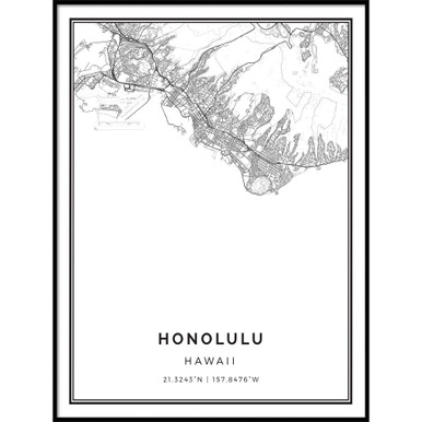 Squareious Honolulu map Poster Print | Modern Black and White Wall Art ...