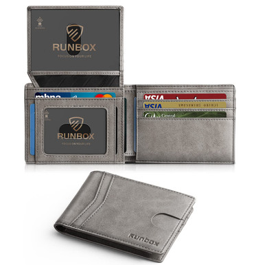RUNBOX Men's Wallets Card Holder Slim Rfid Leather 2 ID Window With ...