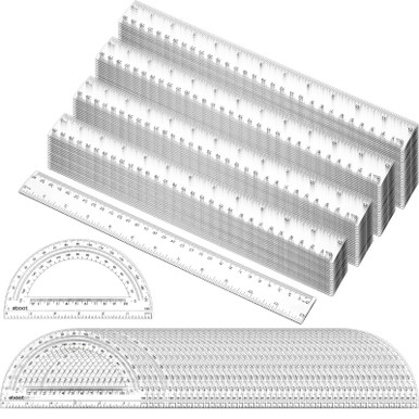 120 Packs 12 Inch Plastic Ruler and 6 Inch Plastic Protractor Set Clear ...