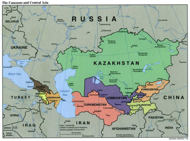 Gifts Delight Laminated 19x14 Poster Caucasus Central Asia Political ...