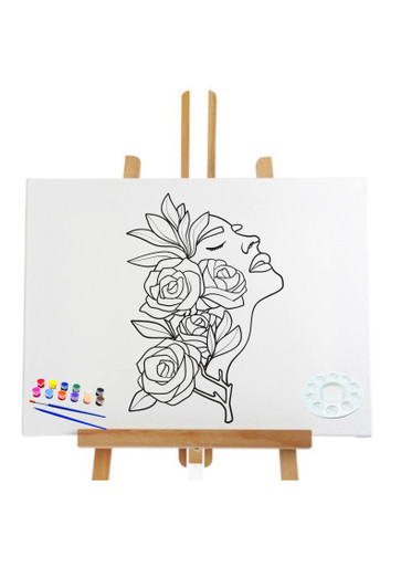 Essenburg Pre Drawn Canvas Flower Lady Paint Kit | Adult & Teen Sip and ...