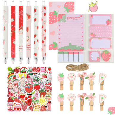 Jouierty Strawberry School Supplies Set, with Retractable Black Gel Ink ...