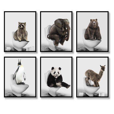 Bathroom Wall Art Animal Prints Toilet Decor Set of 6 Canvas Posters ...