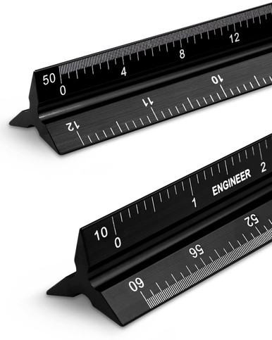 2 Pack Ruler Engineer Scale Ruler 2 Pack 12-Inch Triangular Ruler Metal Scale Ruler ...