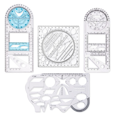 4 Pack Multifunctional Geometric Ruler, Mathematics Measuring Tool ...