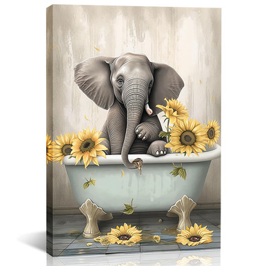Cute Baby Elephant in A Bathtub with Sunflower Funny Bathroom Decor ...