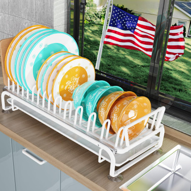 Large Slide Out Drying Racks SRJZMLY Dish Drying Rack with Drainboard Slideable Dish Rack Organizer ...