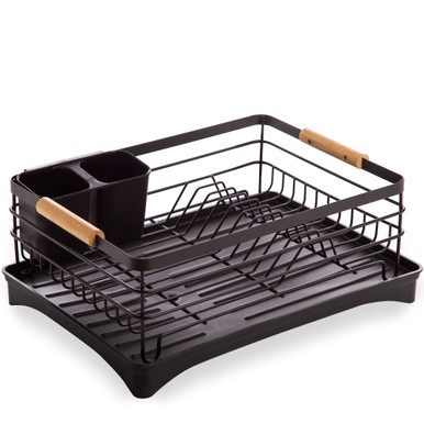 BINO Dish Rack with Tray & Wooden Handles - Matte Black | Drying Rack ...