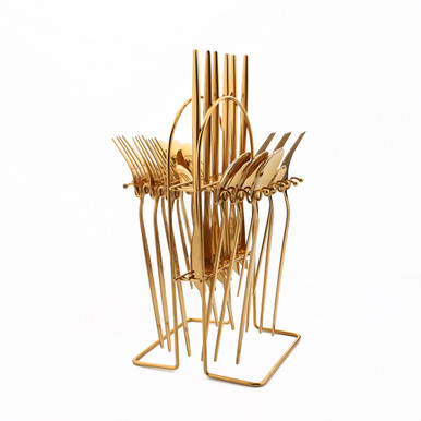24 PCS Hanging Silverware Sets with Holder, Uniturcky Gold Stainless ...
