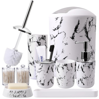 HOMEACC White Marble Bathroom Accessories Set, 9 Piece White Bathroom ...