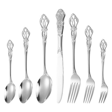 Stainless Steel Silverware Set, 7 Piece Heavy Tableware Antique ...