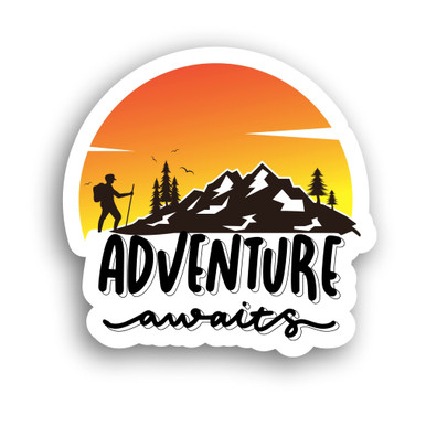 Adventure Awaits Hiking Sticker, Mountains Camping Vinyl Decal Travel ...