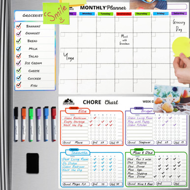 Magnetic Dry Erase Chore Chart for Multiple Kids and Planner Calendar ...