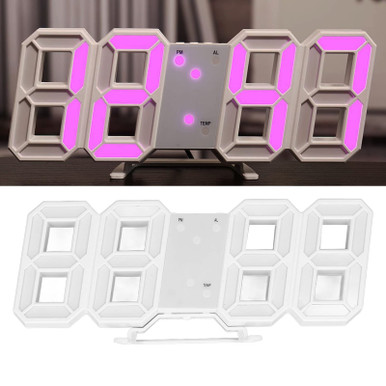 Pink Led Clock 3D LED Wall Clock Digital Wall Clock Large Night Light Alarm Minimalist ...