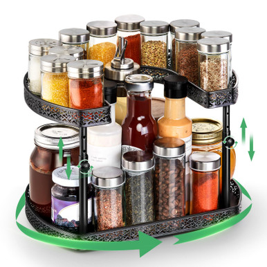 Spice Rack Lazy Susan Organizer - 2 Tier Rotating Spice Spinner for ...