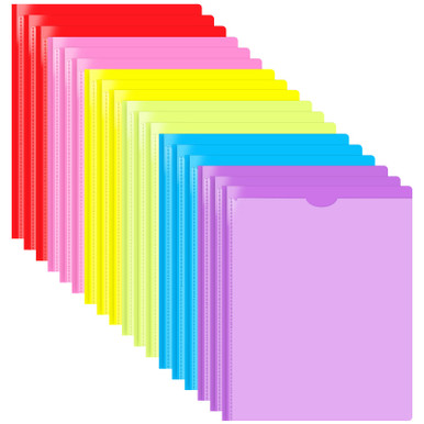 JISUSU Heavy Duty Plastic Folders with Clear Front Pocket and 3 Prongs ...