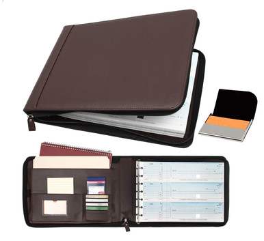 2Fold Business Checkbook Binder - PU Leather, 7-Ring, Holds 600 Checks (Black)