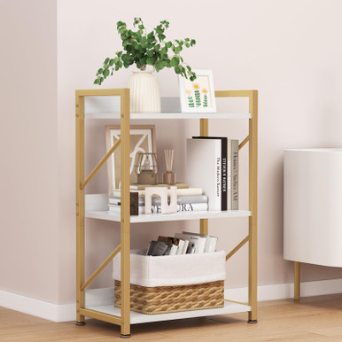 FUTRWORE Small Bookshelf for Small Spaces, 3 Tier Bookcase, Narrow Gold ...
