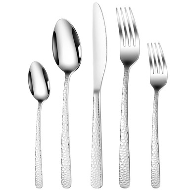 Hammered Silverware Set, 30 Pieces Flatware Set Service for 6, Mirror ...
