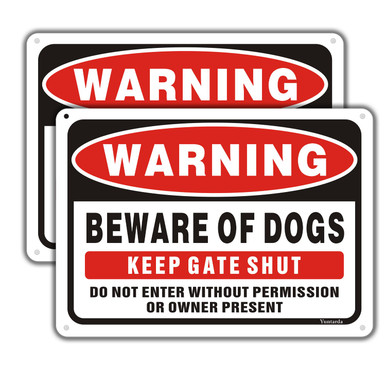 Yuntarda Warnschild ‚Beware Of Dog‘ – 2 Stück, Aluminium, Reflektierend, 25,4 X 17,8 Cm
