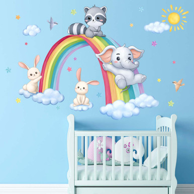 PinkEleph Rainbow Animal Wall Stickers - Elephant Rabbit Raccoon Wall ...