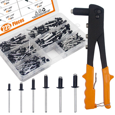 ISPINNER 225pcs Black Aluminum Blind Rivets Assortment Kit with Heavy ...