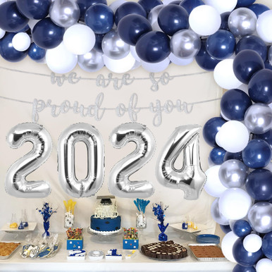 Navy Blue and Silver 2024 Graduation Decorations Party Supplies 2024 We ...