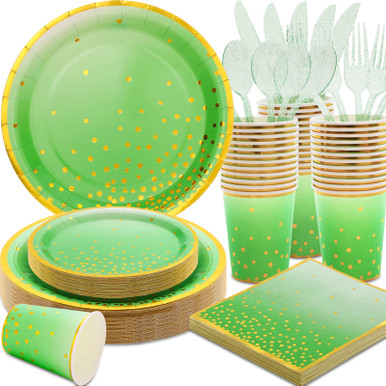 joy akkess 175 PCS Green Plates and Napkins Party Supplies Green and ...