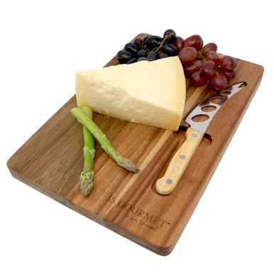 JS Gourmet Acacia Wood Cheese Board with Stainless Steel Knife and ...